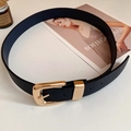 Minimalist black leather belt featuring a polished gold buckle and matching metal loop - 49# Waist Chain - Black