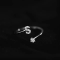 Minimalist silver open ring with letter S design and sparkling crystal accent - Letter S