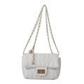 Elegant white quilted crossbody bag with golden chain strap and V-pattern stitching - White