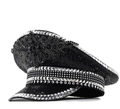 Sombrero de fiesta negro hecho a mano con lentejuelas, tachuelas y strass - Estilo de Remache Plateado con Lentejuelas Negras y Racimo de Flores de Gemas Negras / Negro