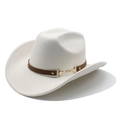 Detail view of white wool felt cowboy hat with brown leather band and golden horsebit - M(56-59CM) / Beige (Suede)