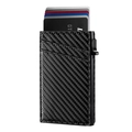 Detail of carbon fiber card wallet featuring a pop-up mechanism and multiple card slots - Black Carbon Fiber