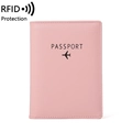 Pink faux leather RFID passport holder for travel with minimalist aircraft icon design - Pink