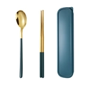 Portable 304 stainless steel spoon and chopsticks set in green and gold finish - Green Gold Spoon Chopsticks 2-piece Set