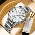 Montre à quartz pour hommes avec bracelet en acier argenté et cadran en strass - Cadran Blanc Argenté