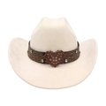 White faux suede western cowboy hat featuring vintage heart rhinestone buckle trim - One Size / Beige (Big Heart)