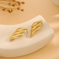 Polished gold wing-shaped metal earrings with layered streamlined leaf design - E6204-4-Streamlined Wing