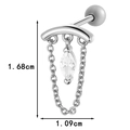 Silver surgical steel barbell earring with marquise crystal and chains, 1.68cm length - Curved Marquise Link Chain Style (0189-12# Silver)