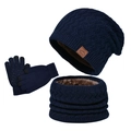 Winter-Set für Herren mit dunkelblauer Strickmütze, dickem Schal und Handschuhen - Marineblau