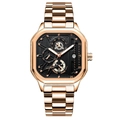 Poedagar men's luxury square watch in rose gold and black with multi-function dials - 6288 Gold Case Black Dial Gold Band (Non-functional Sub-dials)