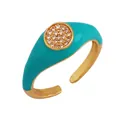 Adjustable copper ring with turquoise enamel finish and micro-set cubic zirconia - Turquoise - Cluster Set