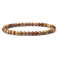 Minimalist 4mm natural picture stone beaded elastic bracelet with vintage brown textures - Picture Jasper