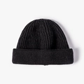 Winter classic black rib-knit beanie with wide double cuff for thermal insulation - Black