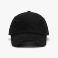 Berretto da baseball nero in cotone consumato con dettagli strappati e stile vintage retrò - Nero (24A187)