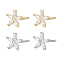 Petal flower stud earrings in gold and silver finish with marquise cut zircon stones - White Zircon