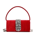 Elegant red velvet rhinestone evening handbag with round handle and silver chain strap - Red