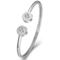 Zilveren roestvrijstalen open C-ring armband met Romeinse cijfers en zirkonia's - Witte Zirkonia