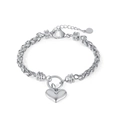 Polished silver heart pendant bracelet with thick wheat chain and adjustable lobster clasp - 1325 Steel Bracelet Steel Color