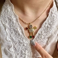 Robot pendant necklace with multi-color cubic zirconia on a dainty golden rope chain - Robot Necklace