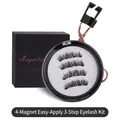 3D Magnetic Eyelashes Set with rose gold applicator and black glitter storage case - HPD06-4 Lazy Style with Quantum Tweezer