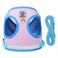 Ademend roze en blauw mesh hondenharnas vest met bijpassende lijn en pootafdruk - XS / Roze