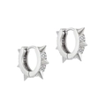 Silver punk hoop earrings with sparkling zircon stones and sharp spike rivet studs - Silver / Punk Spike