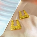 Irregular hammered 18k gold plated stainless steel trapezoid hoop earrings - Hammered U-Shape Style (EH339)