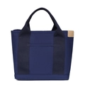 Japanese style dark blue canvas handbag with large capacity and camel leather patch - Dark Blue