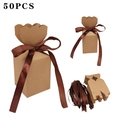 50PCS brown kraft paper candy gift boxes with petal top and matching brown ribbons - 50 Pieces / Kraft Color