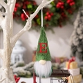 Knitted green Christmas gnome ornament featuring a red embroidered letter E on the hat - Letter E Style