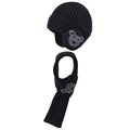 Set invernale cuffia e sciarpa per bambini con motivo orso grigio e paraorecchie - Nero