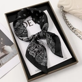 Elegant black and white paisley silk scarf with premium rolled edges and smooth finish - 70-70cm / Black Paisley (FJ805)