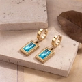 Vintage vergoldete Edelstahl-Ohrringe mit rechteckigen blauen Zirkonia-Anhängern - Seeblau