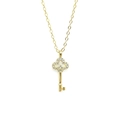 Elegant gold S925 silver key necklace with clover-shaped diamonds on a white background - 925 Silver / 14K Gold