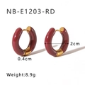 Deep red enamel 18K gold plated stainless steel C-hoop earrings, 2cm size specs - Wine Red (NB-E1203-RD)