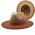 Two-tone wool felt Fedora hat with light camel crown and rust red brim design - M (56-58cm) / Caramel color