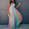 Rainbow gradient deep V-neck maxi dress in lightweight pleated chiffon fabric - Rainbow 5