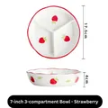 Cuenco dividido de cerámica de 7 pulgadas con patrón de fresas y borde rojo ondulado - Cuenco de 3 compartimentos de 7 pulgadas - Fresa