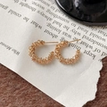 Minimalist golden textured geometric hoop earrings on brown felt artistic background - 2# Textured Silver Style