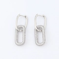 Boucles d'oreilles créoles ovales argentées avec pavé de zircons blancs brillants - Or Blanc