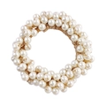 Close-up detail of white pearls and golden metallic threads on a flexible elastic hair tie - 3# Off-White Pearl Hair Tie