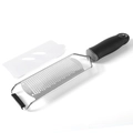 Stainless steel cheese grater with black ergonomic handle and transparent protective cover - Bag Packaging / Black