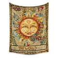 Detailed fabric texture of The World Tarot tapestry with sun and nature motifs - The World Nature (ZJ606-5) / 73X95CM (Brushed Fabric)
