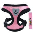 Close-up of breathable pink mesh dog harness with adjustable buckles and metal hook - Pink
