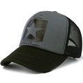 Star pattern trucker hat with green brim and black mesh back shown in side profile - Adjustable / Gray