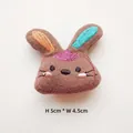 Detailed view of plush rabbit patch with brown fabric and colorful embroidery 5cm tall - DIY Style (Back Opening) / Brown Rabbit