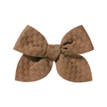 Macro shot of 3.3-inch brown jacquard knitted bow hair clip with checkered texture - Brown