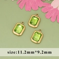 Set of three gold-rimmed green rectangle gemstone charms, sized 11.2mm by 9.2mm - ME1404 Rectangle Gold Green Gem / 1 Piece