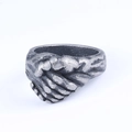 Vintage stainless steel handshake ring for men with antique silver finish and 3D relief - US 7 / Handshake Style (01104)