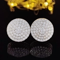 Sparkling silver round stud earrings featuring micro-set zircon on a dark reflective base - Round / Silver